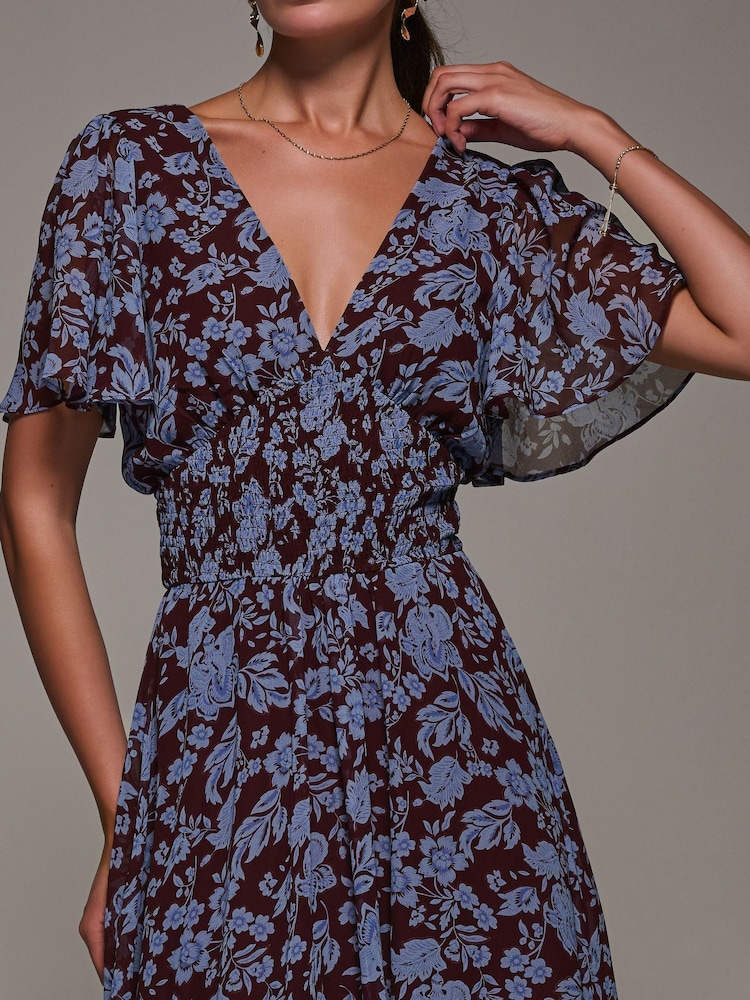 Jolie Moi Blue Chiffon Tie Back Detail Midi Dress - Image 6 of 6