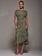 Verde - Jolie Moi Lace Asymmetrical Draped Midaxi Dress - Imagem 1 de 6