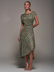 Verde - Jolie Moi Lace Asymmetrical Draped Midaxi Dress - Imagem 3 de 6