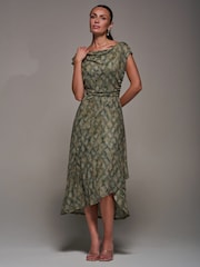 Verde - Jolie Moi Lace Asymmetrical Draped Midaxi Dress - Imagem 4 de 6