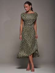 Verde - Jolie Moi Lace Asymmetrical Draped Midaxi Dress - Imagem 5 de 6