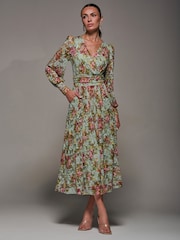 Jolie Moi Long Sleeve Printed Lace Maxi Dress - Imagem 1 de 5