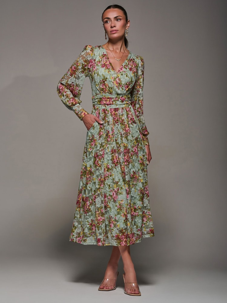 Jolie Moi Long Sleeve Printed Lace Maxi Dress - Imagem 1 de 5