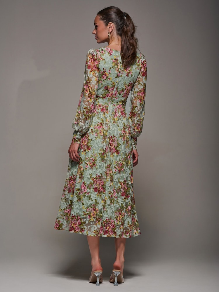 Jolie Moi Long Sleeve Printed Lace Maxi Dress - Imagem 2 de 5