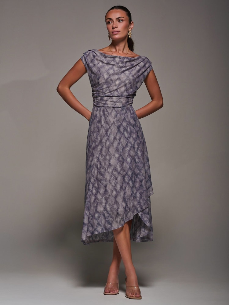 Jolie Moi Purple Lace Asymmetrical Draped Midaxi Dress - Image 1 of 6 Jolie Moi Purple Lace Asymmetrical Draped Midaxi Dress - Image 1 of 6