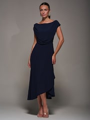 Azul - Jolie Moi Textured Jersey Asymmetric Midi Dress - Imagem 1 de 6