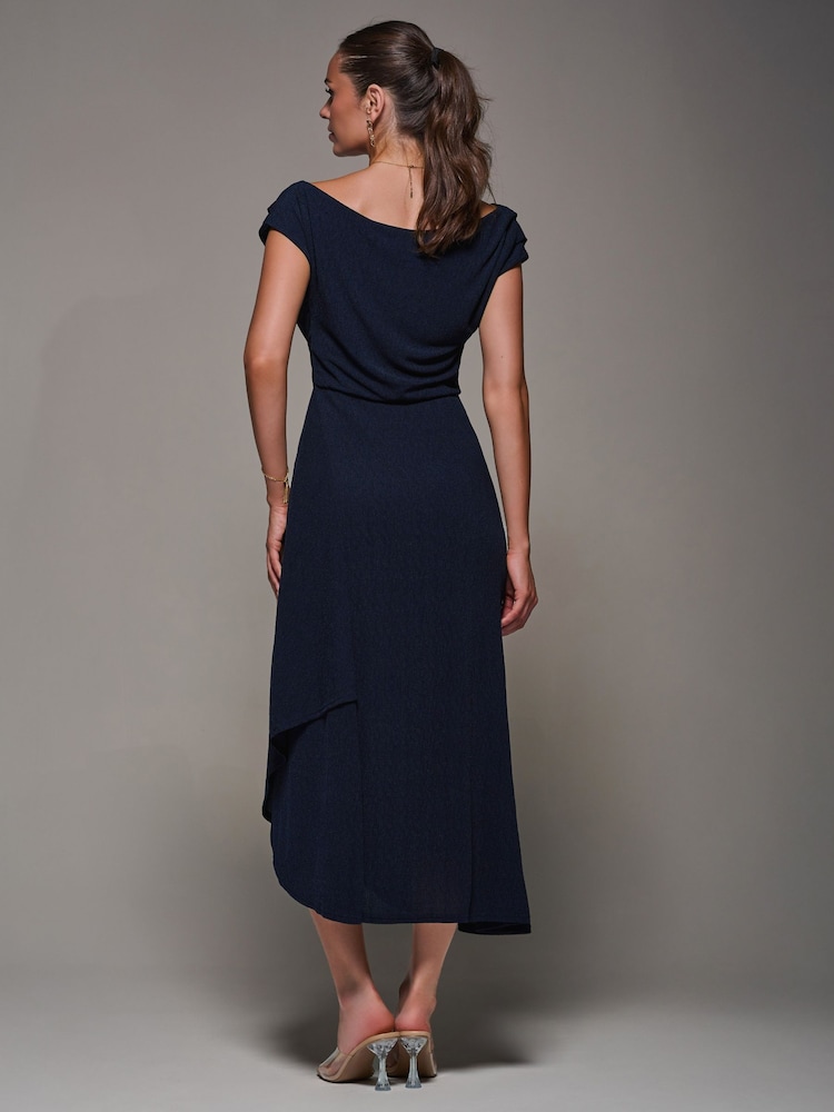 Azul - Jolie Moi Textured Jersey Asymmetric Midi Dress - Imagem 2 de 6