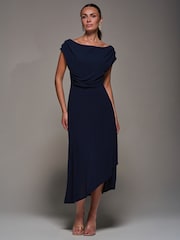 Azul - Jolie Moi Textured Jersey Asymmetric Midi Dress - Imagem 3 de 6