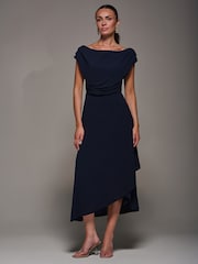 Azul - Jolie Moi Textured Jersey Asymmetric Midi Dress - Imagem 4 de 6