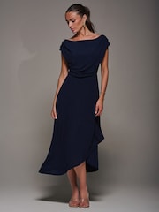 Azul - Jolie Moi Textured Jersey Asymmetric Midi Dress - Imagem 5 de 6