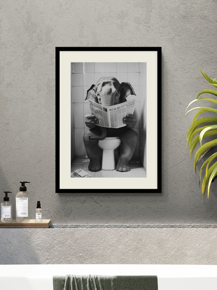 Artko Black Bathroom Elephant Framed Art - Image 1 of 3