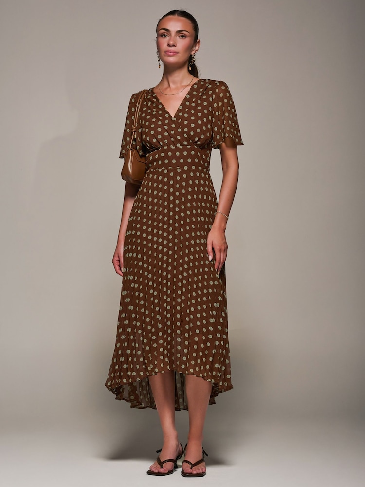 Buy Jolie Moi Brown Chiffon Pleated Dip Hem Maxi Dress from Next Armenia