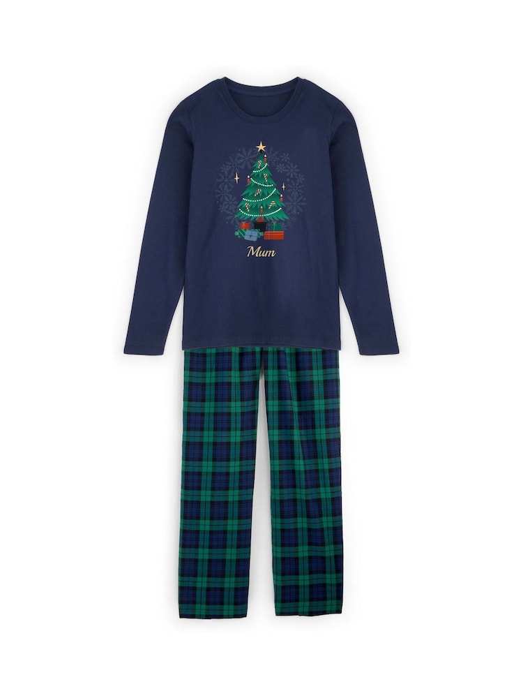 Stitch Style Personalised Womens Christmas Tree Family Print Pyjamas - Image 1 of 6 Stitch Style Personalised Womens Christmas Tree Family Print Pyjamas - Image 1 of 6