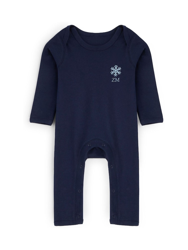 Stitch Style Personalised Embroidered Snowflake Rompersuit - Image 1 of 6 Stitch Style Personalised Embroidered Snowflake Rompersuit - Image 1 of 6