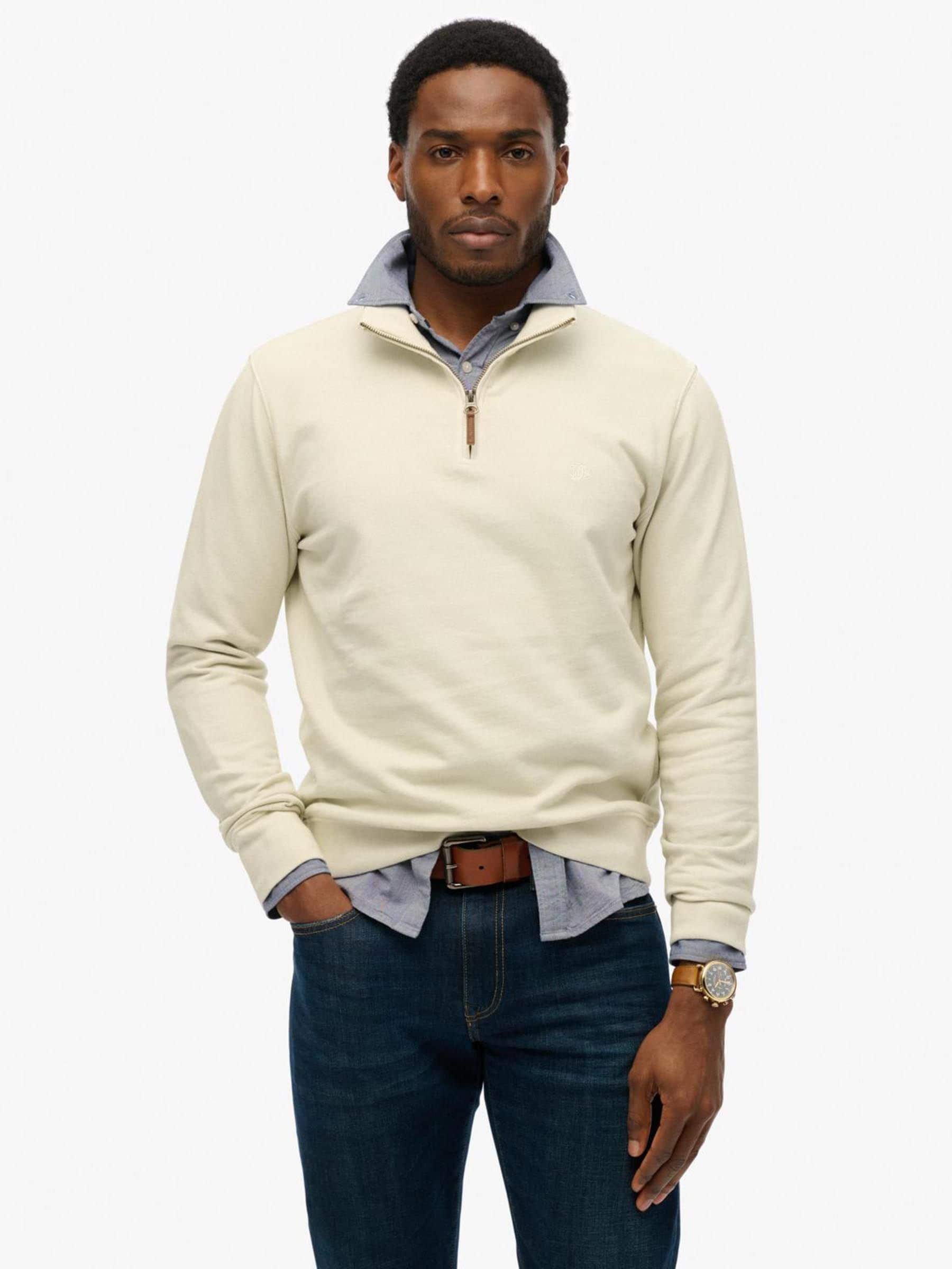 Superdry Men's Beige Essential Logo Half Zip Sweatshirt