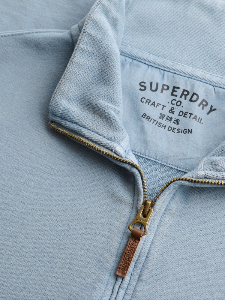 Superdry Washed Denim Blue Superdry Essential Logo Half Zip Sweatshirt - Image 7 of 7