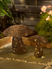 Set of 2 Natural Rattan Toadstools Outdoor Solar Light - Image 1 of 5