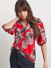 Joanna Hope Red Puff Sleeve Blouse - Image 1 of 4