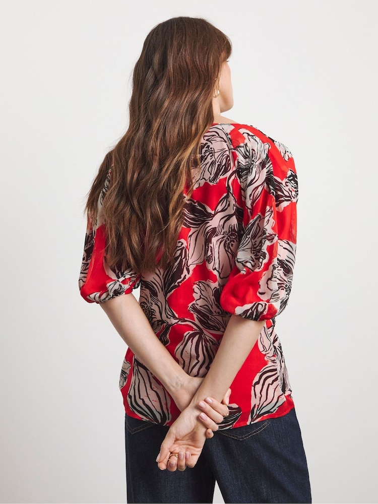 Joanna Hope Red Puff Sleeve Blouse - Image 2 of 4 Joanna Hope Red Puff Sleeve Blouse - Image 2 of 4
