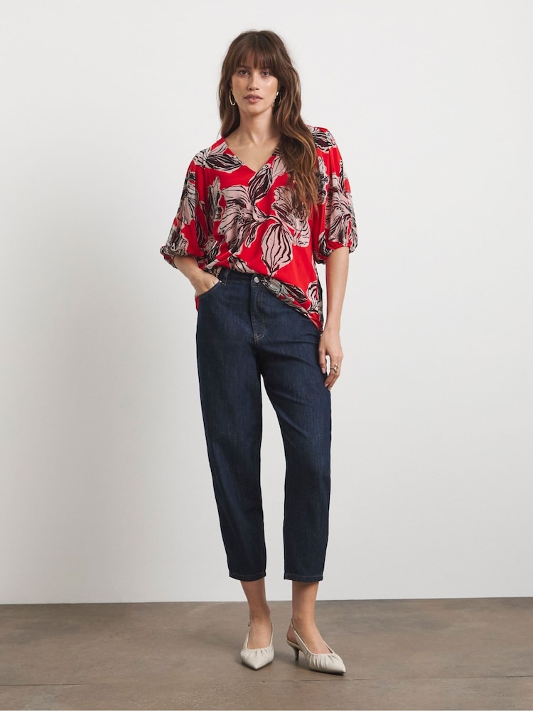 Joanna Hope Red Puff Sleeve Blouse - Image 4 of 4 Joanna Hope Red Puff Sleeve Blouse - Image 4 of 4
