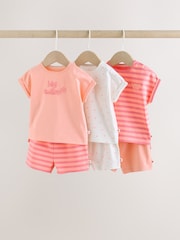 Pink Slogan Short Sleeve Top and Shorts Baby Set 6 Piece (0mths-2yrs) - Image 1 of 15