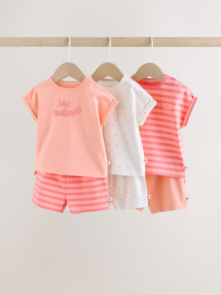 Pink Slogan Short Sleeve Top and Shorts Baby Set 6 Piece (0mths-2yrs) - Image 1 of 15