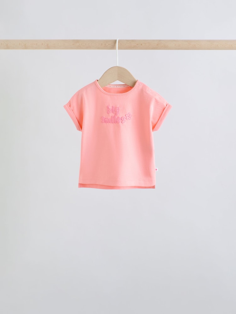 Pink Slogan Short Sleeve Top and Shorts Baby Set 6 Piece (0mths-2yrs) - Image 2 of 15