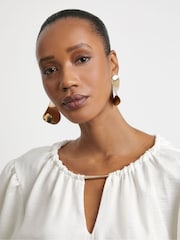 Joanna Hope Puff Sleeve White Blouse With Neck Detail - Image 3 of 5