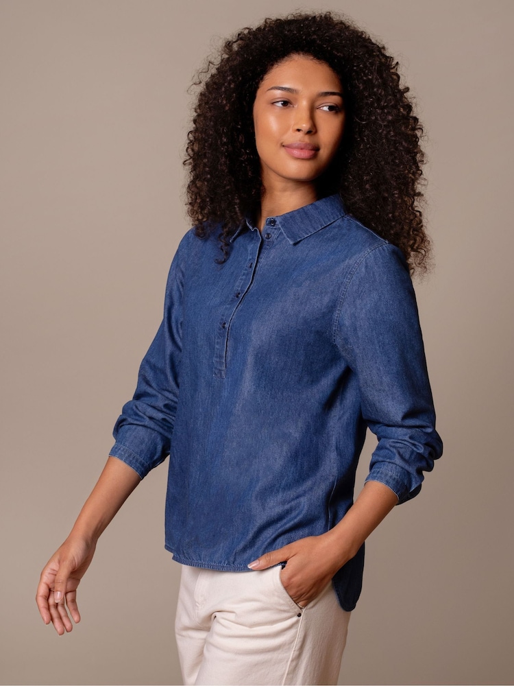 Celtic & Co. Blue Easy Denim Half Placket Shirt - Image 1 of 5