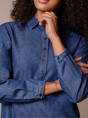 Celtic & Co. Blue Easy Denim Half Placket Shirt - Image 5 of 5