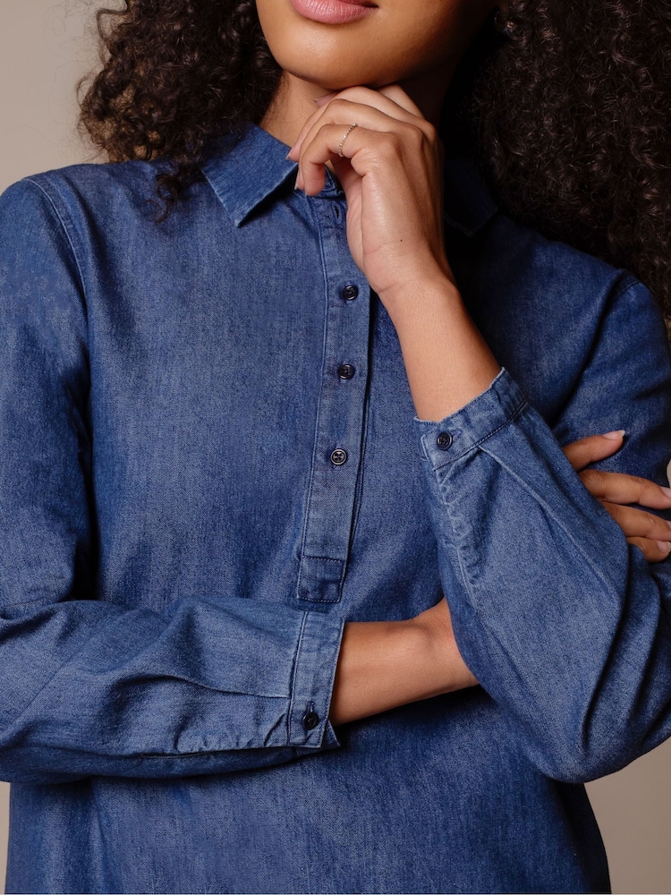 Celtic & Co. Blue Easy Denim Half Placket Shirt - Image 5 of 5