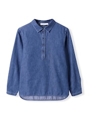 Celtic & Co. Blue Easy Denim Half Placket Shirt - Image 7 of 11