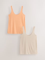 Stone/Peach Orange - Strappy Scoop Neck Ribbed Vests 2 Pack - 圖片 1/5