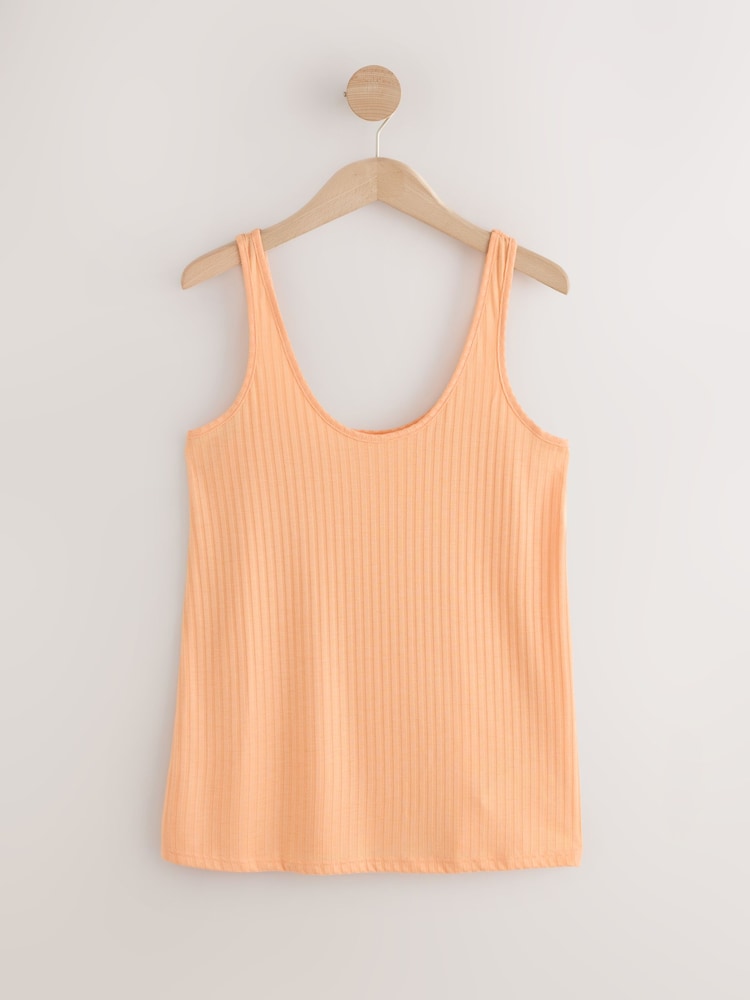 Stone/Peach Orange - Strappy Scoop Neck Ribbed Vests 2 Pack - 圖片 2/5