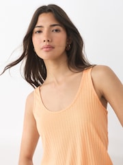 Stone/Peach Orange Strappy Scoop Neck Slouch Ribbed Vests 2 Pack - Image 6 of 10