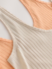 Stone/Peach Orange Strappy Scoop Neck Slouch Ribbed Vests 2 Pack - Image 9 of 10