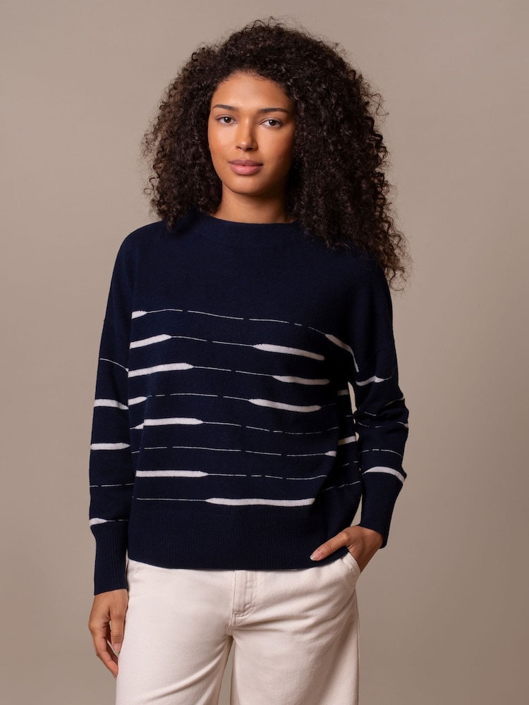 Celtic & Co. Blue Lambswool Irregular Stripe Jumper - Image 1 of 7 Celtic & Co. Blue Lambswool Irregular Stripe Jumper - Image 1 of 7