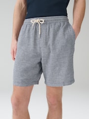 Navy/Oatmeal Linen Blend Elasticated Waist Shorts 2 Pack - Image 4 of 13