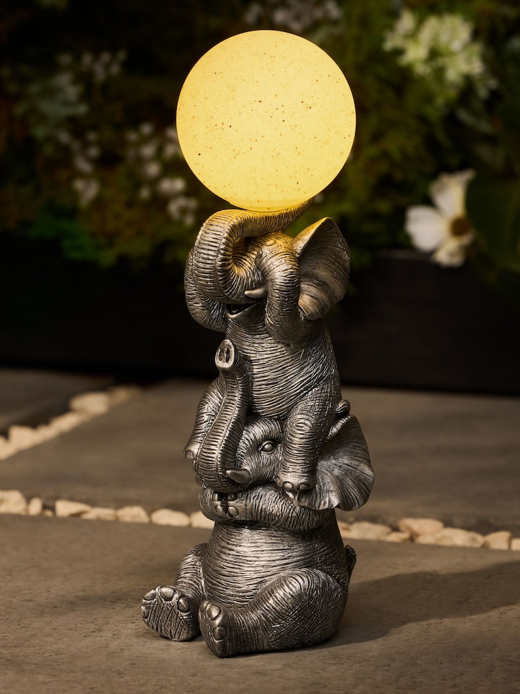 Silver Elephants with Ball Outdoor Solar Light - Image 1 of 5