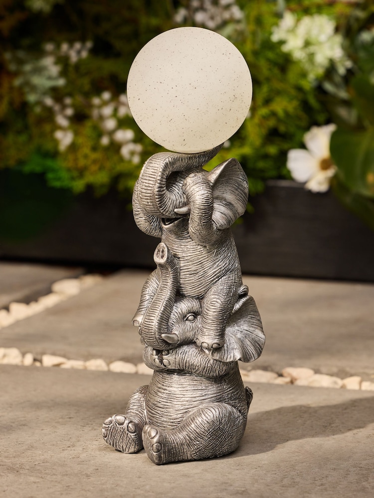 Silver Elephants with Ball Outdoor Solar Light - Image 2 of 5