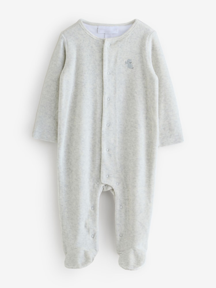 The White Company Grey Velour Kimbo Embroidered Sleepsuit - Image 5 of 5 The White Company Grey Velour Kimbo Embroidered Sleepsuit - Image 5 of 5