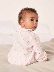 The White Company Pink Crinkle Cotton Ines Floral Frill Collar Sleepsuit - Image 2 of 5