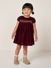 The White Company Red Velvet Smocked Dress - Image 1 of 5