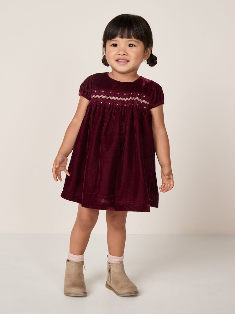 The White Company Red Velvet Smocked Dress - Image 1 of 5