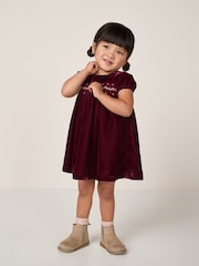 The White Company Red Velvet Smocked Dress - Image 2 of 5