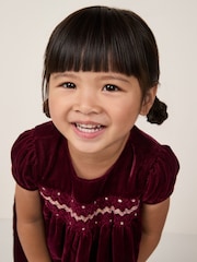 The White Company Red Velvet Smocked Dress - Image 4 of 5