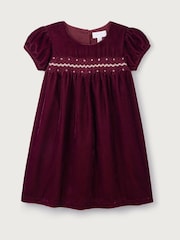 The White Company Red Velvet Smocked Dress - Image 5 of 5
