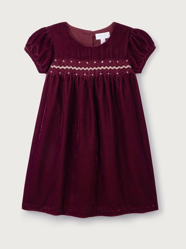 The White Company Red Velvet Smocked Dress - Image 5 of 5