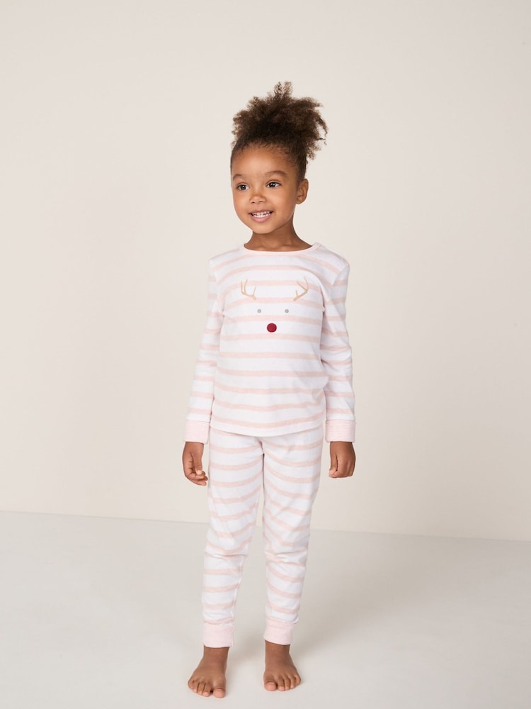 The White Company Pink Cotton Striped Jingles Slim Fit Pyjamas - Image 1 of 4