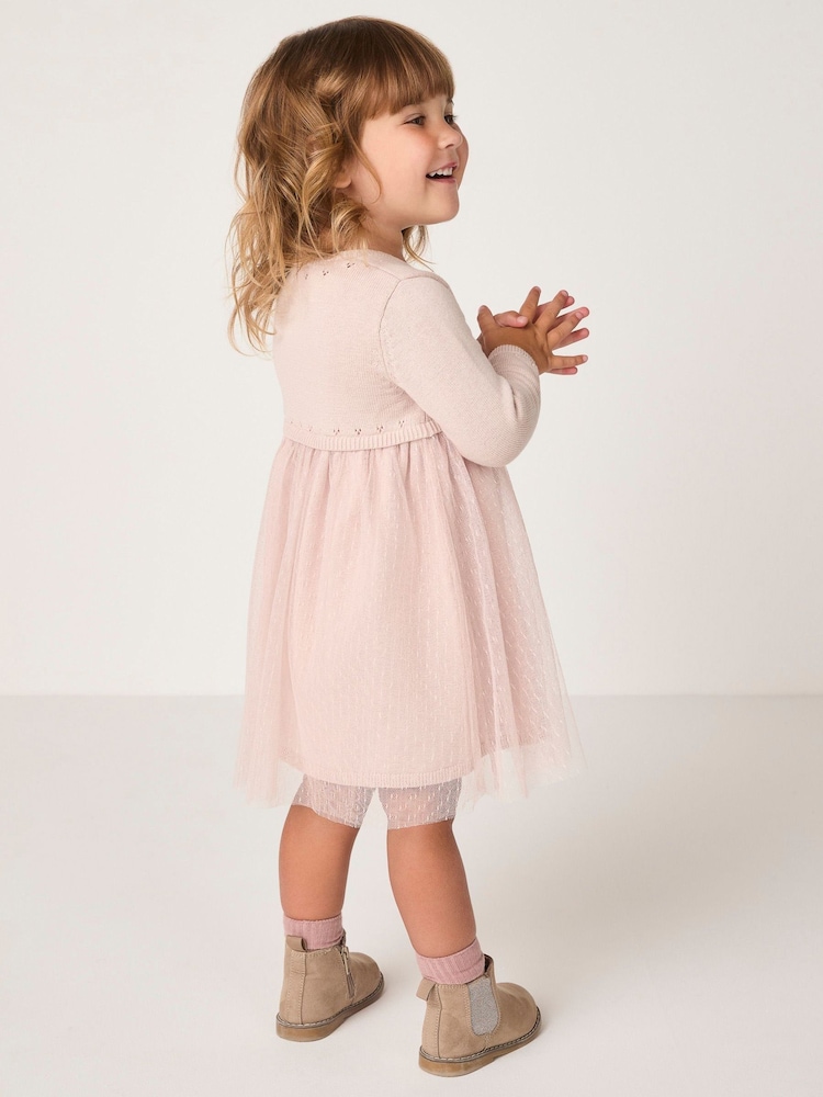 The White Company Pink Cotton Wrap Pointelle Knit & Tulle Dress - Imagen 2 de 5